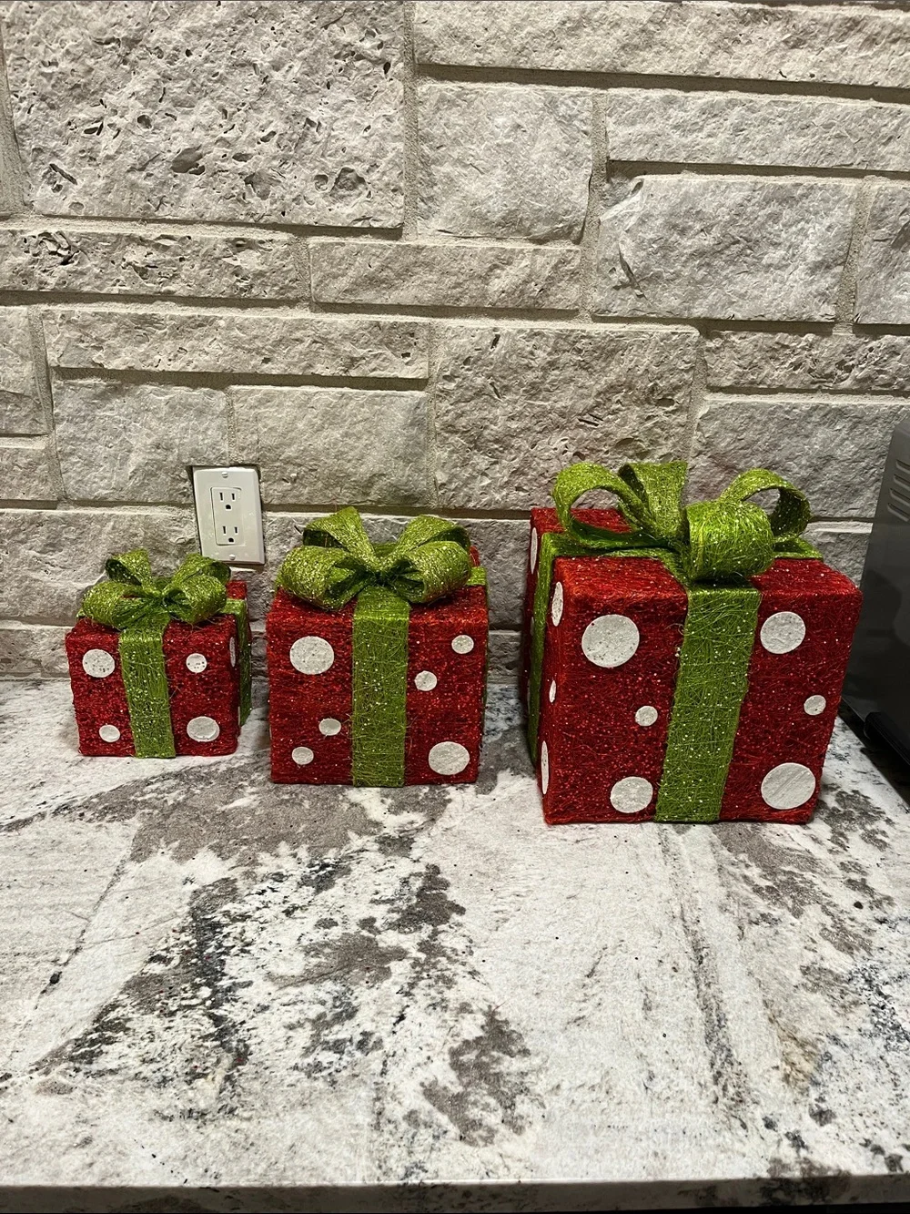 Lot of 3 Pier 1 Red and Green Decorative Presents
